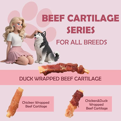 ASMPET Dog Treats, Duck Wrapped Beef Cartilage, Rawhide Free &amp; Grain Free Dog Snacks
