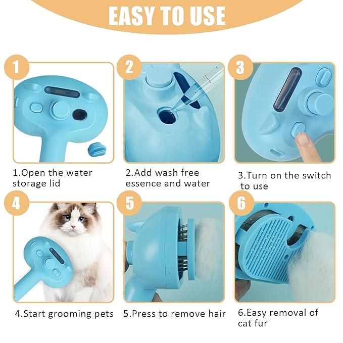 Cat Steam Brush for Shedding, Pet Steam Brush for Dog with Release Button,Anti-Static Pet Spray Hair Removal Comb,Cat Spray Comb for Long &amp; Short Haired Pets,Blue