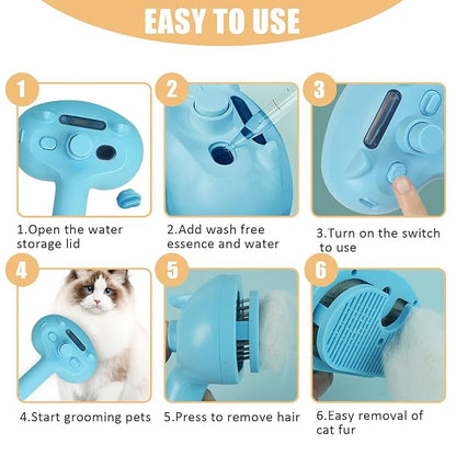 Cat Steam Brush for Shedding, Pet Steam Brush for Dog with Release Button,Anti-Static Pet Spray Hair Removal Comb,Cat Spray Comb for Long &amp; Short Haired Pets,Blue