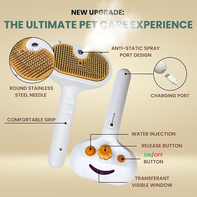 Self Cleaning Steam Brush for Cat Dog, 4 in 1 Pet Brushes for Shedding &amp; Grooming, Bath Massage &amp; Water/Mist Slicker Brush for Long Haired Cats &amp; Dogs- Pet Grooming Brushes with Spray for Cats