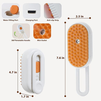 4 in 1 Cat Steam Brush, Rechargeable Steam Brush for Cats and Dogs, Anti-Static Cat Spray Brushes, Massage, Cleaning, Shedding &amp; Combing All In One! White
