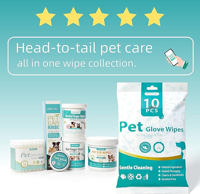 Dental Care Finger Wipes 60 Counts,Teeth Cleaning Finger Wipes for Dogs &amp; Cats,Reduces Plaque &amp; Supports Oral Freshness, Small Animal Stain Removers, Peach Scent