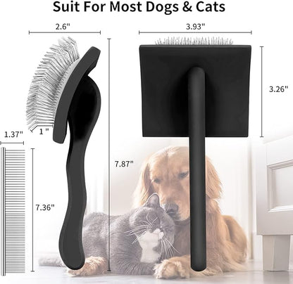 Slicker Brush for Dogs, Long Pin Dog Grooming Brush for Goldendoodles, Poodles, Doodles, Includes Pet Comb &amp; Undercoat Rake, Perfect for De-Shedding, Dematting &amp; Reducing Tangles. Large, Black