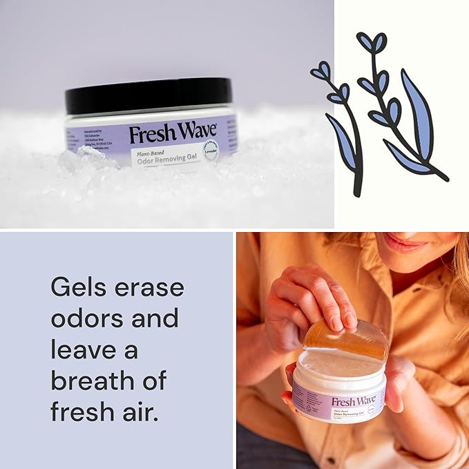 Fresh Wave Lavender Odor Removing Gel, 7 oz., Pack of 3 - Safer Odor Absorbers for Home, Natural Plant-Based Odor Eliminator, Every 7 oz. lasts 15-30 Days, For Cooking, Trash &amp; Pets