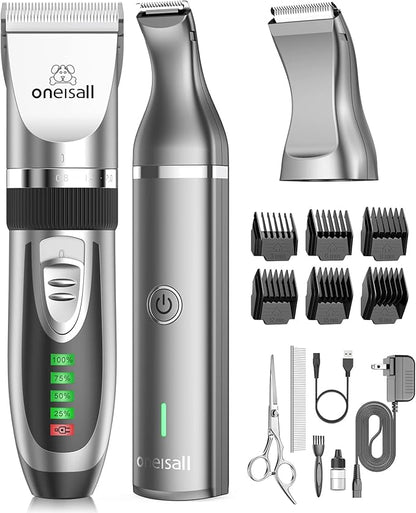 oneisall 2 in 1 Pet Cat &amp; Dog Grooming Kit - Quiet Cordless Dog Clippers &amp; Paw Trimmer for Grooming Pet Hair