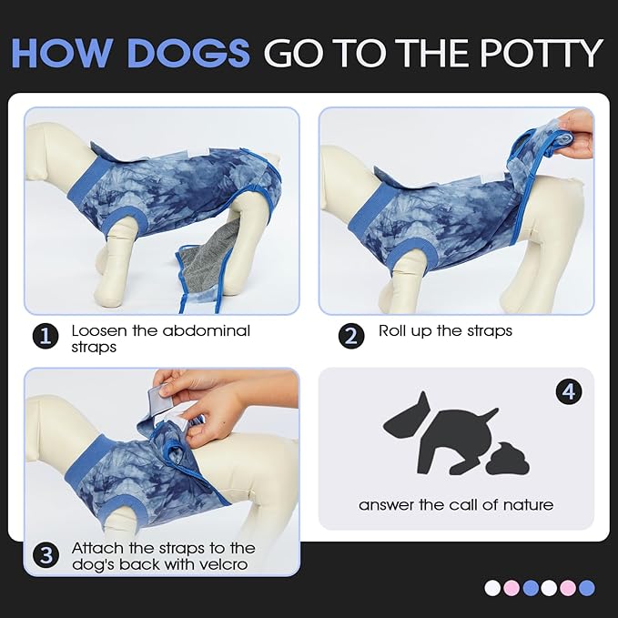 FUAMEY Recovery Suit for Dogs After Surgery,Soft Breathable Dog Bodysuit E-Collar &amp; Cone Alternative Surgical Suit,Male Female Dog Neuter Spay Suits Anti Licking Wounds Onesie Blue Tie Dye XL