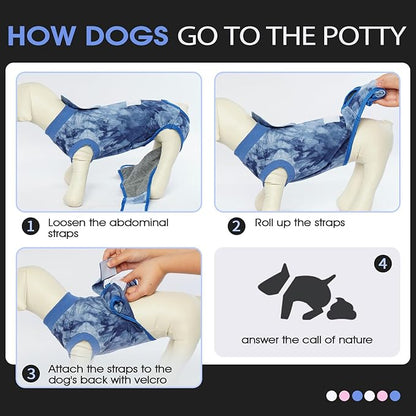 FUAMEY Recovery Suit for Dogs After Surgery,Soft Breathable Dog Bodysuit E-Collar &amp; Cone Alternative Surgical Suit,Male Female Dog Neuter Spay Suits Anti Licking Wounds Onesie Blue Tie Dye L
