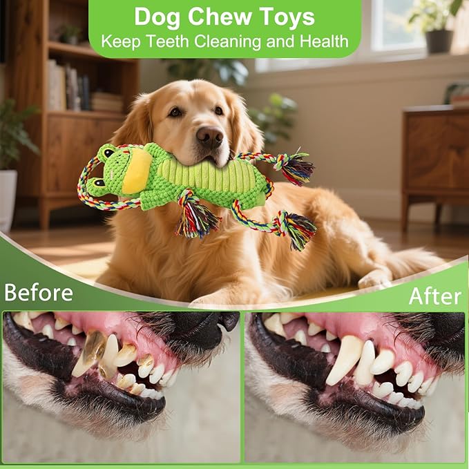 Interactive Chew Proof Dog Toys for Boredom &amp; Anxiety - Plush with Squeaker &amp; Crinkle Sound &amp; Ropes for Small, Medium, Large Dogs