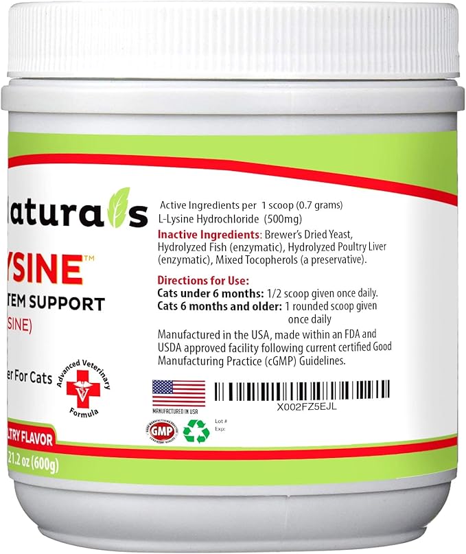 Trulysine L-Lysine for Cats Immune Support Oral Powder 21.2oz/600g - Cats &amp; Kittens of All Age, Sneezing, Runny Nose Squinting, Watery Eyes-Fish &amp; Poultry Flavor (U.S.A)(600 Grams (500mg / Scoop))