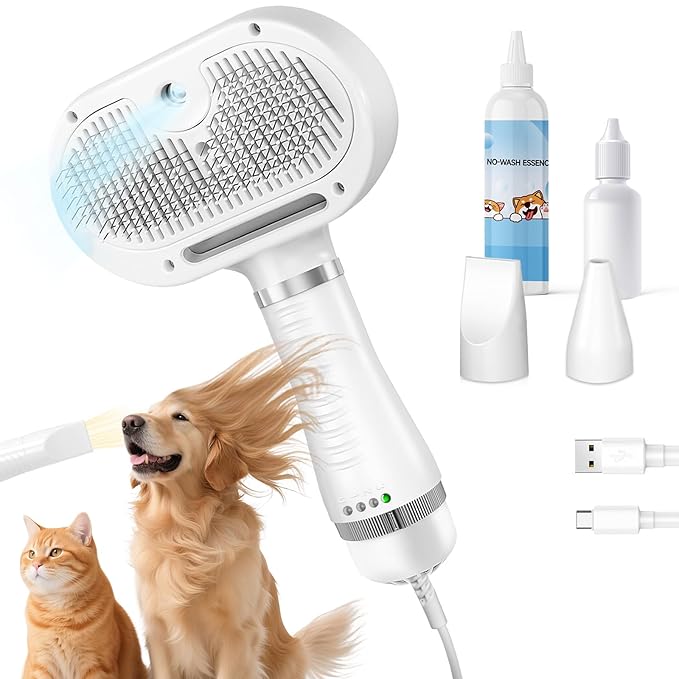 Cat Steam Brush with 600W High-Power Pet Dryer, Pet Spray Hair Removal Comb, 5 in 1 Cat &amp; Dog Brush for Shedding, Includes Shampoo(Wired)