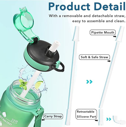 Enerbone Water Bottle, Leakproof BPA &amp; Toxic Free, Motivational Water Bottle with Times to Drink and Straw, Fitness Sports Water Bottle with Strap for Office, Gym, Outdoor Sports