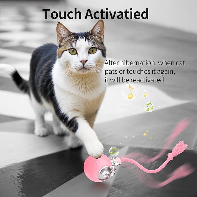 Interactive Cat Toys, Automatic Moving Cat Toys for Bored Indoor Adult Cats, Fast Rolling, Chirping &amp; Motion-Activated Kitty Toys, Fun Gift for Cats with Speedy Tail 2.0, USB Rechargeable,Pink