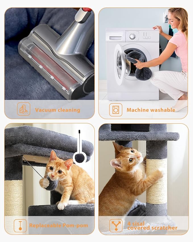 PETEPELA 45.7" Cat Tree for Indoor Cats, 5-Level Cat Tower for Large Cats with Metal Frame Large Hammock (17.3"x15.3"), Cat Condo with (18.5"x13") Big Top Perch &amp; 4 Sisal Covered Scratching Post Dark