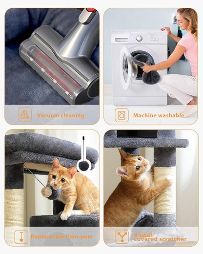 PETEPELA 45.7" Cat Tree for Indoor Cats, 5-Level Cat Tower for Large Cats with Metal Frame Large Hammock (17.3"x15.3"), Cat Condo with (18.5"x13") Big Top Perch &amp; 4 Sisal Covered Scratching Post Dark