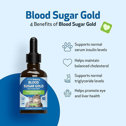Pet Wellbeing - Blood Sugar Gold for Cats - Natural Support for Healthy Blood Sugar Levels in Diabetic Cats - Insulin Stabilization &amp; Normal Pancreatic Function - 2 oz (59 ml)