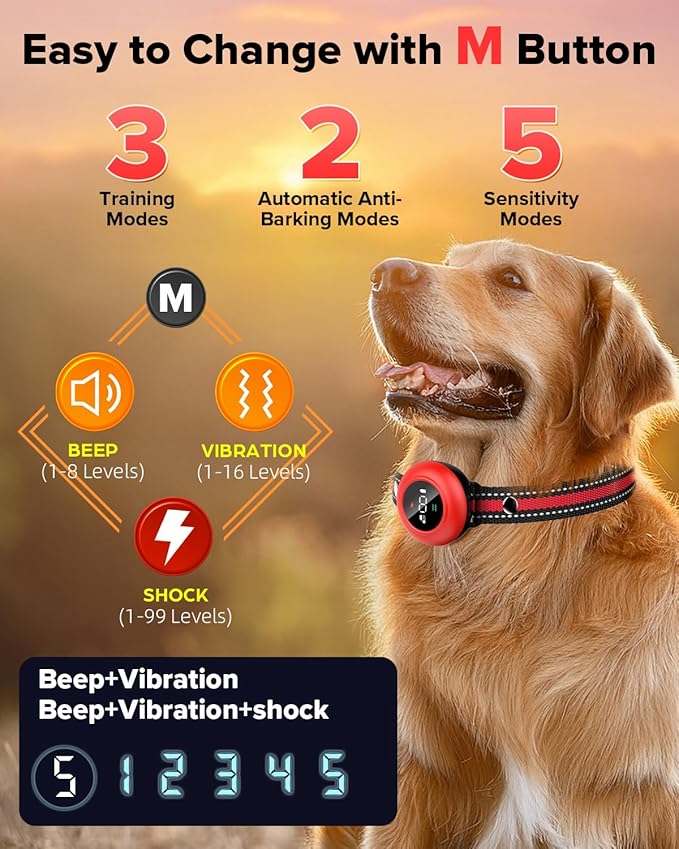XDX 2-in-1 Dog Shock Collar &amp; Bark Collar – 3300FT Dog Training Collar with Remote, Automatic Anti-Barking, 5 Adjustable Sensitivity Levels, IP67 Waterproof E-Collar for Small Medium Large Dogs