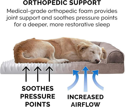 Furhaven Orthopedic Dog Bed for Large/Medium Dogs w/ Removable Bolsters &amp; Washable Cover, For Dogs Up to 55 lbs - Faux Fur &amp; Velvet Sofa - Driftwood Brown, Large