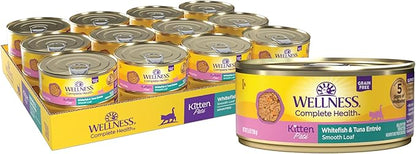Wellness Complete Health Pate Kitten Wet Cat Food, Natural, Protein-Rich, Grain Free, 5.5 Ounce, 24 Pack, (Whitefish &amp; Tuna)