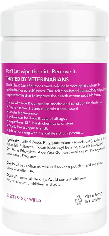 Nootie Waterless Shampoo Wipes for Dogs &amp; Cats - Long Lasting Japanese Cherry Blossom Fragrance - Sold in Over 10,000 Vet Clinics and Pet Stores Worldwide, Made in USA - 70 Count