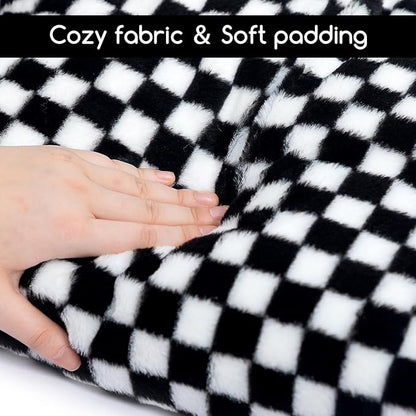 Hollypet Fluffy Plush Dog Cat Pet Couch Soft Calming Sofa Bed for Medium Small Cats and Dogs, Black and White