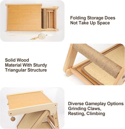Cat Scratching Pads Sisal Pad Kitten Scratchers Ramp Kitty Scratcher Sisal Cat Scratcher Solid Wood Cats Scratching Board Platform Style (with Wooden Cat Teaser)