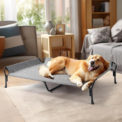 Veehoo Cooling Elevated Dog Bed, Guardrail Raised Pet Cot, Indoor &amp; Outdoor XXL Pet Bed with Washable &amp; Breathable Teslin Mesh, Non-Slip Feet, Dog Couch Bed, 62.5" x 37", Black Silver