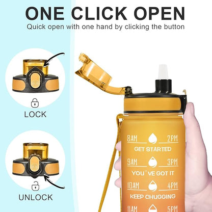 Enerbone Water Bottle, Leakproof BPA &amp; Toxic Free, Motivational Water Bottle with Times to Drink and Straw, Fitness Sports Water Bottle with Strap for Office, Gym, Outdoor Sports