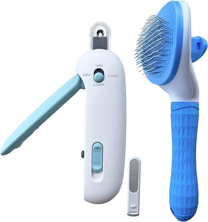 Pet Gromming Kit Nail Clipper&amp;Hair Brush for Dog&amp;Cat Brush Self Cleaning Slicker Brush with Release Button, Dog Shedding Brush for Cat Grooming Comb Rabbit Nail Clipper with Nail File Dog Claw Trimmer