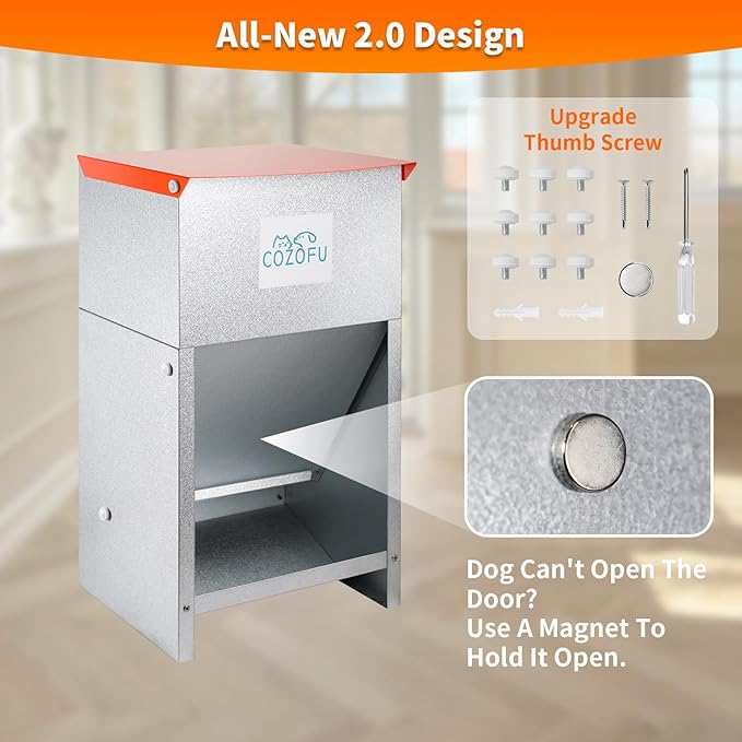 Dog Feeder - Galvanized Metal Pet Food Station for Indoor &amp; Outdoor Use - Automatic Gravity-Fed Dispenser Suitable for Small, Medium, and Large Dog Breeds - Capacity: 25 Pounds of Dry Kibble