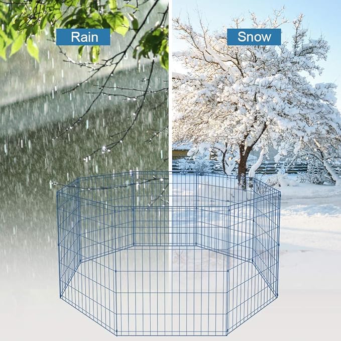30 Tall Dog Blue Playpen Crate Fence Pet Kennel Play Pen Exercise Cage -8 Panel