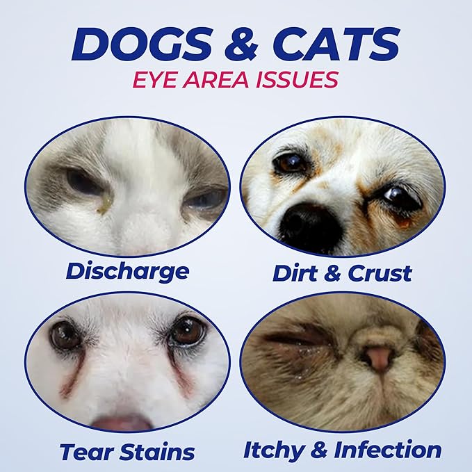 Wellix Dog &amp; Cat Eye Wipes for Discharge and Crust - Pet Eye Wipes Tear Stain Remover for Dogs and Cats - Dog and Cat Grooming Wipes for Eyes and Wrinkle - 110 Counts