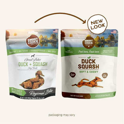 Smart Cookie All Natural Dog Treats - Duck &amp; Squash - Training Treats for Dogs &amp; Puppies with Allergies, Sensitive Stomachs - Soft Dog Treats, Chewy, Grain Free, Made in USA - 5oz, Pack of 3