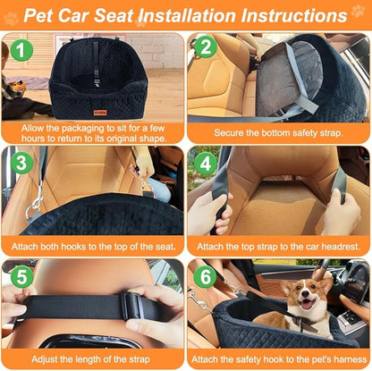 Vivifying Dog Car Seat for Small &amp; Medium Dogs, Detachable &amp; Washable Booster Seat for Pets Up to 30lbs, Travel Bed with Storage Pockets and Safety Belt – Black