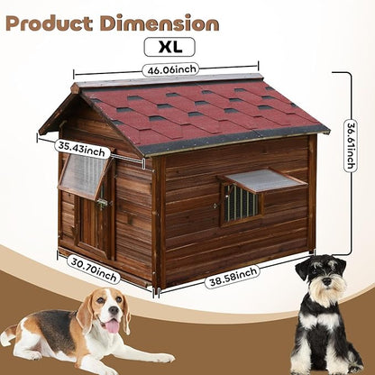 Outdoor Dog House, Natural Pine Wood Dog House with Elevated Floor, XL Outdoor Large Breed, XL-38.58&
