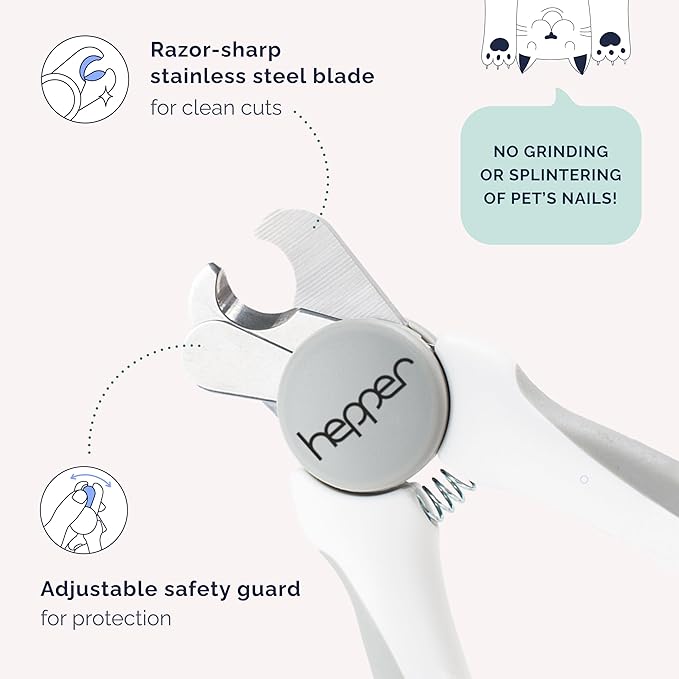 Hepper Cat Nail Clipper Kit - Small &amp; Large Sharp Claw Clippers with Nail File &amp; Storage Pouch - Safety Guard &amp; Lock - Professional Cat Manicure