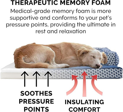 Furhaven Memory Foam Dog Bed for Medium/Small Dogs w/ Removable Bolsters &amp; Washable Cover, For Dogs Up to 35 lbs - Plush &amp; Woven Decor Comfy Couch Sofa - Diamond Blue, Medium