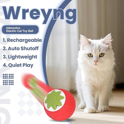 2Pcs Self-Moving Electric Cat Toy Ball with LED - Automatic Interactive Cat Toys for Indoor Cats, Smart Strawberry Design Stimulates Hunting Instincts, Boredom Relief &amp; Exercise for Solo Play