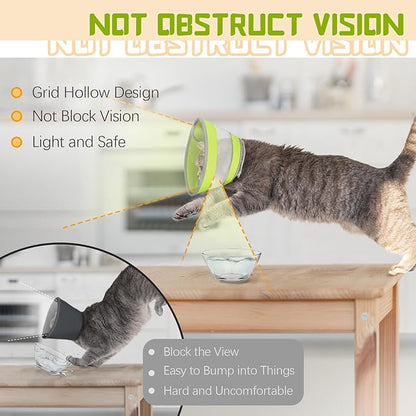 Breathable Air Mesh Cat Cone Collar Soft - Adjustable Recovery Collar to Stop Licking After Surgery, Foldable Lightweight E-Collar for Cats &amp; Kittens (Green,S)