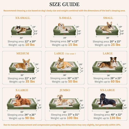 Comfort Expression Small Dog Beds Waterproof Cat Beds Orthopedic Foam Sofa Beds for Small Dogs Comfy Pet Bed with Washable Removable Cover &amp; Non-Slip Bottom(XX-Small,Light Green)