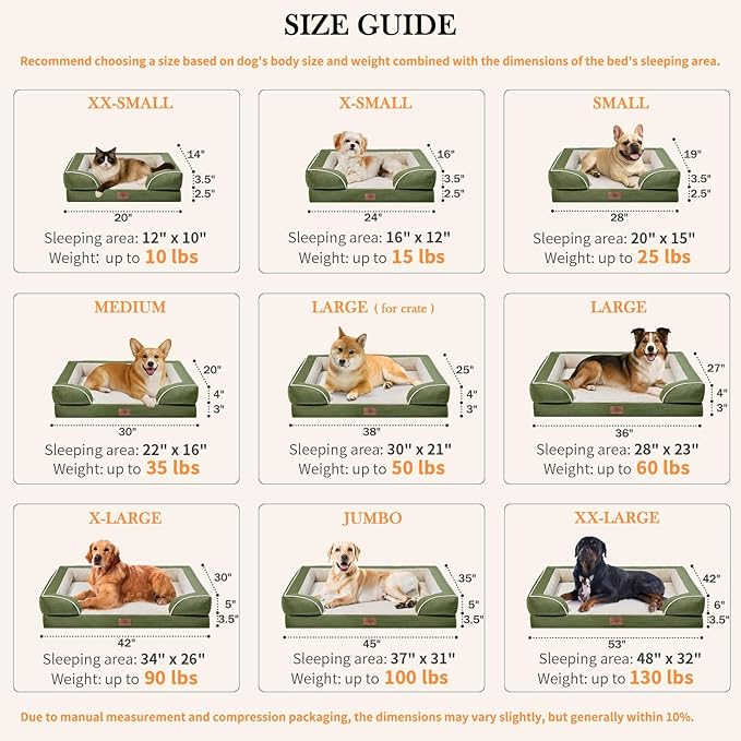 Comfort Expression Small Dog Beds Waterproof Orthopedic Foam Dog Sofa Beds for Medium Dogs Comfy Pet Bed with Washable Removable Cover &amp; Non-Slip Bottom(Small,Light Green)
