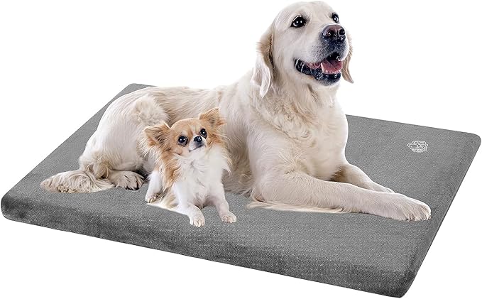 EMPSIGN Stylish Dog Bed Mat Dog Crate Pad Mattress Reversible (Cool &amp; Warm), Water Proof Linings, Removable Machine Washable Cover, Firm Support Pet Crate Bed for Small to XX-Large Dogs, Grey