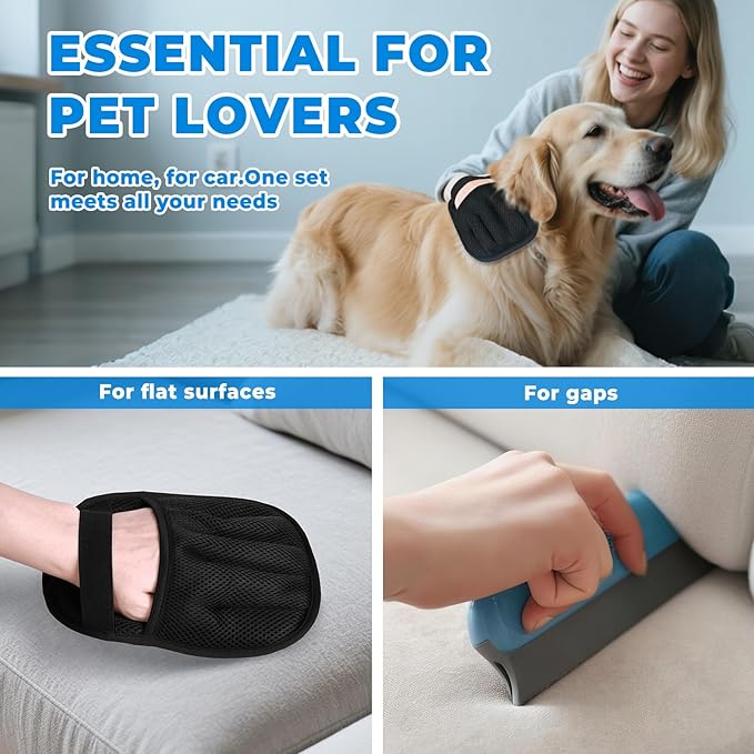 2Pcs Pet Hair Removal Gloves Kit (2 Sizes) for Dogs &amp; Cats, 2025 Newly Upgraded Five-Finger Electrostatic Pet Hair Gloves, Reusable Pet Hair Remover Tools for Clothing, Carpet, Sofa Gaps, Car Seat