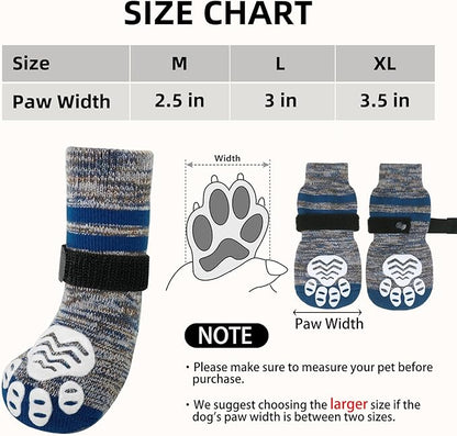 PUPTECK Non-Slip Dog Socks to Prevent Licking Paws, Double Sides Dog Boots &amp; Paw Protectors Booties on Hardwood Floors Hot Pavement with Grippers, for Small Medium Large Senior Dogs, Navy Blue L