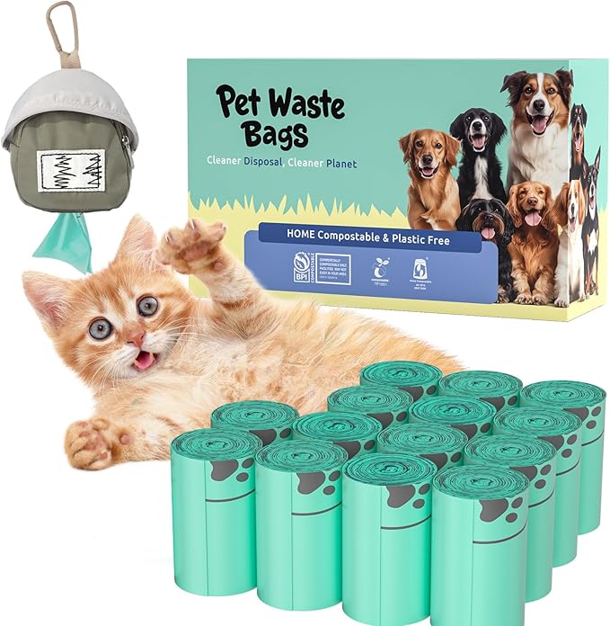 100% Compostable Dog Poop Bags, 270Count Value Pack, BPI Certified, Biodegradable Leakproof Thick Poop Bags for Dogs with Dispenser, Plant-Based, ASTM D6400 &amp; EN 13432 Compliant Pet Waste Bag