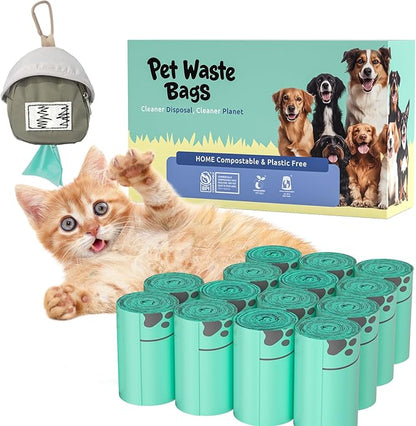 100% Compostable Dog Poop Bags, 270Count Value Pack, BPI Certified, Biodegradable Leakproof Thick Poop Bags for Dogs with Dispenser, Plant-Based, ASTM D6400 &amp; EN 13432 Compliant Pet Waste Bag
