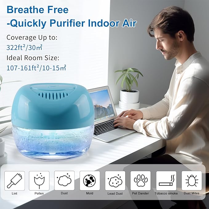 Water-Based Purifier Air Washer, Air Revitalizer &amp; Freshener, Air Fresher with 7 LED Color Changing Light for Rooms (Blue)