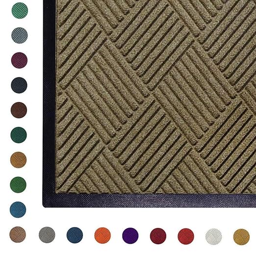 WaterHog Diamond | Commercial-Grade Entrance Mat with Rubber Border – Indoor/Outdoor, Quick Drying, Stain Resistant Door Mat (Camel, 3&