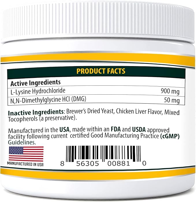 Trulysine Plus L-Lysine for Cats Immune Support Oral Powder 8oz/226g - Cats &amp; Kittens of All Age, Sneezing, Runny Nose Squinting, Watery Eyes Chicken Liver Flavor (U.S.A)(226 Grams (900mg / Scoop))