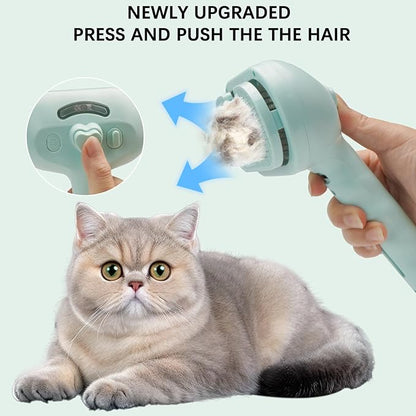 Pet Steam Brush for Cat &amp; Dog – 4-in-1 De-Shedding, Steam Spray, and Self-Cleaning Grooming Tool – Ideal for Long and Short-Haired Pets– Includes 2 Bottles of 120 mL Waterless Shampoo(Green)