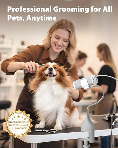 L&amp;W BROS. 2-in-1 Pet Hair Dryer with Clamp Stand – Wearable &amp; Hands-Free Dog Grooming Dryer, 950W Low Noise Blower with 5 Heat &amp; 3 Speed Settings, for Small to Medium Pets (gray)